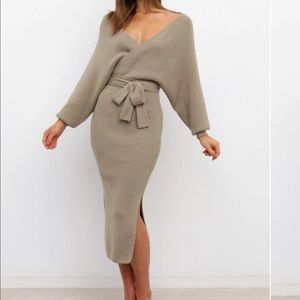 Olive Midi Long Sleeve Sweater Dress Petal and Pup